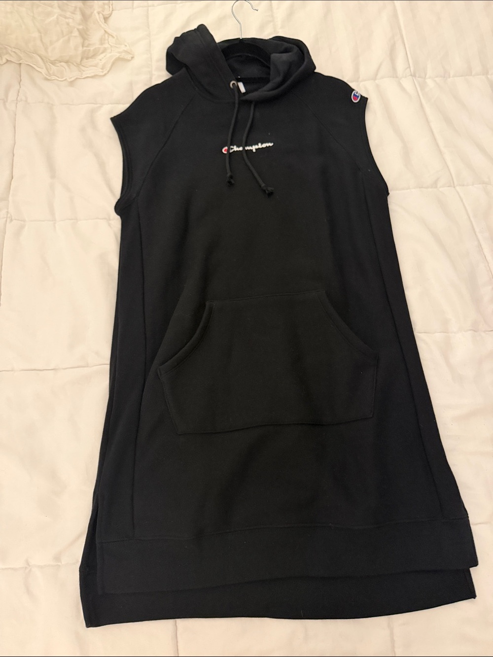 Champion Black Sleeveless Hoodie Dress with Kangaroo Pocket